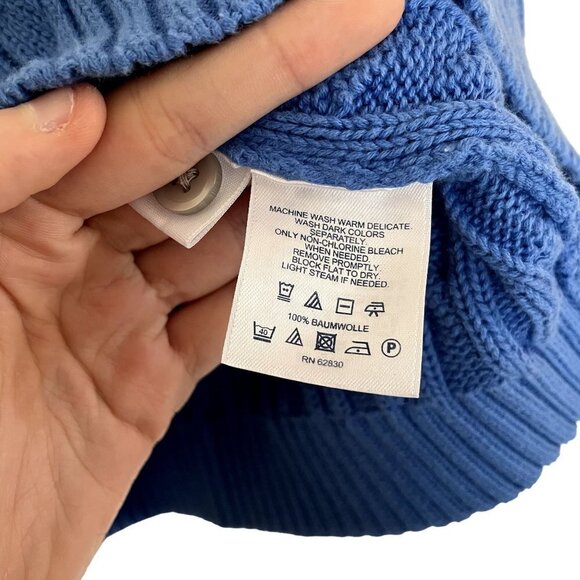 Lands' End blue buttons long sleeved knit crewneck warm sweater cotton top - Picture 5 of 5